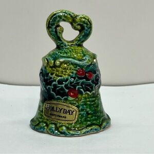 napcoware holly day ceramic green glaze bell vintage christmas 70s